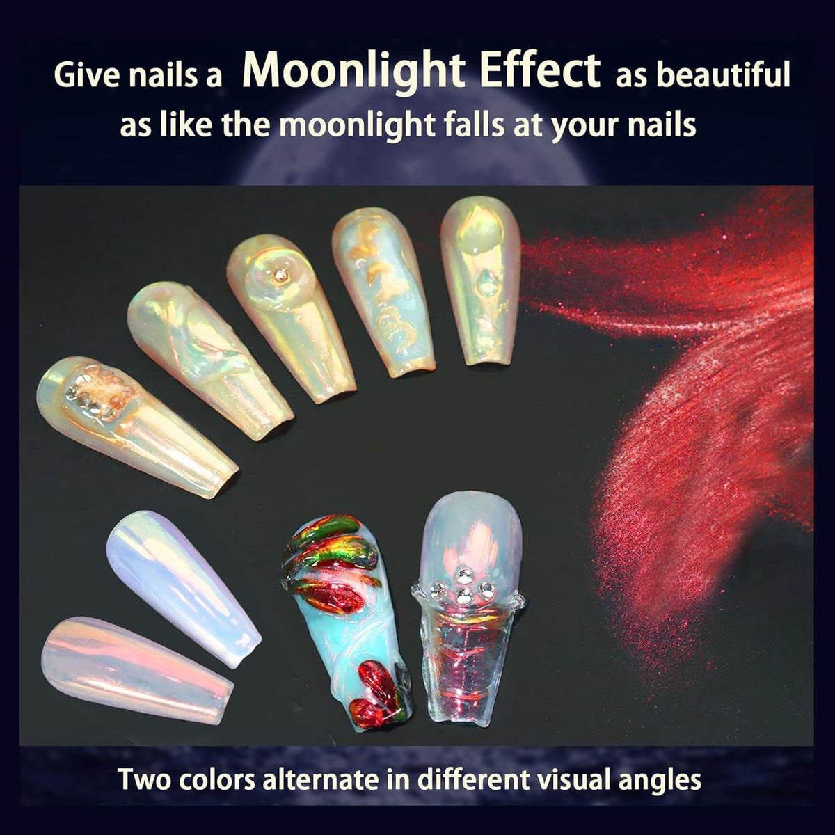 Chrome Nagelpulver Weiß Perle Iridescent Aurora Glitzerpuder