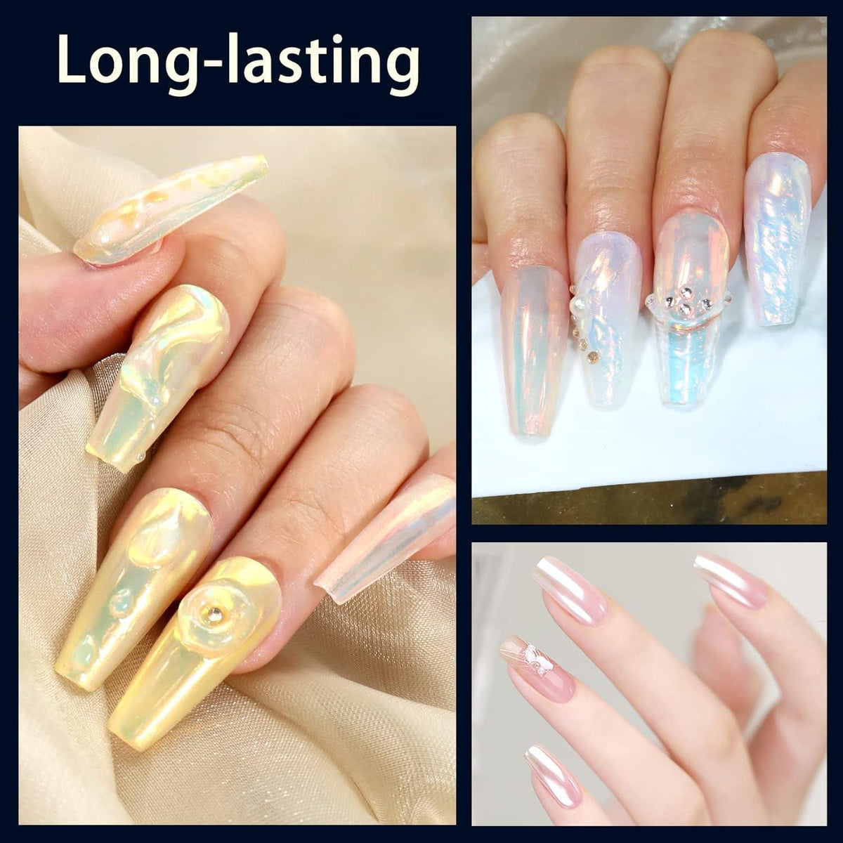 Chrome Nagelpulver Weiß Perle Iridescent Aurora Glitzerpuder