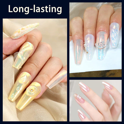 Chrome Nagelpulver Weiß Perle Iridescent Aurora Glitzerpuder
