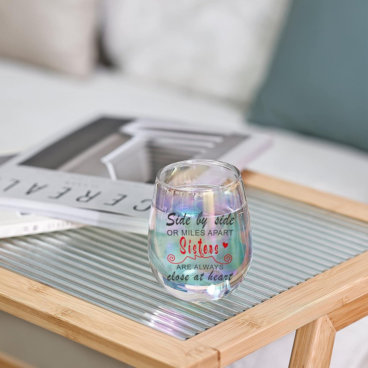 Schwester Geschenk Weinglas Regenbogen 450ML Side by Side