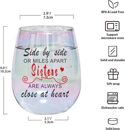 Schwester Geschenke Regenbogen Weinglas 450ML Side by Side mit