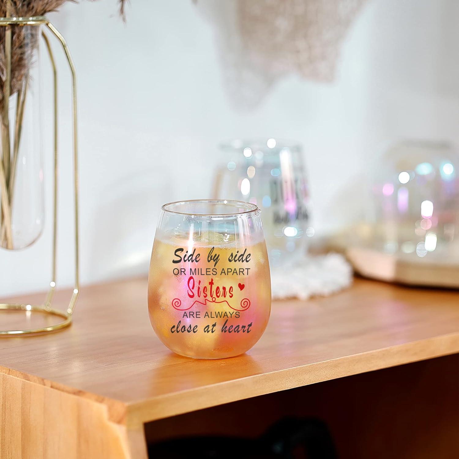 Regenbogen Weinglas für Schwester - Geschenkidee zum Geburtstag und