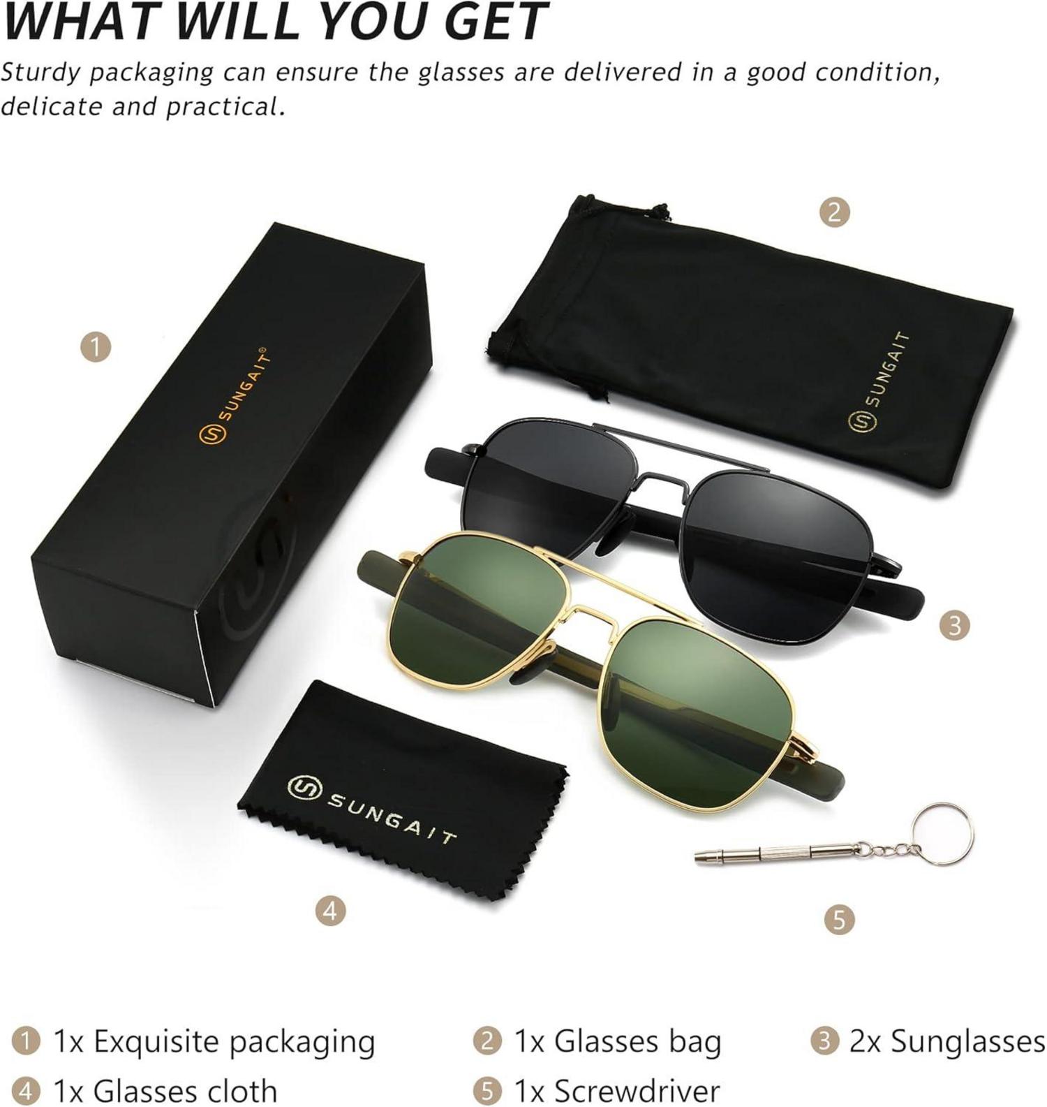 Herren Piloten Sonnenbrille Polarisiert Bajonett-Tempel Military Style