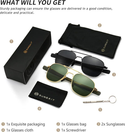 Herren Piloten Sonnenbrille Polarisiert Bajonett-Tempel Military Style