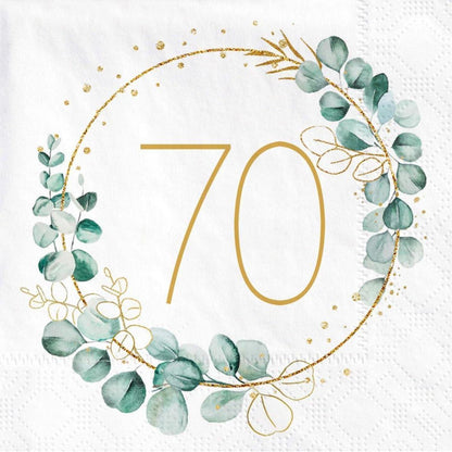 Servietten 70. Geburtstag Deko Eukalyptus Grün Gold 40 Stück
