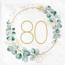 Servietten 80. Geburtstag Eukalyptus Gold Grün 40er Packung