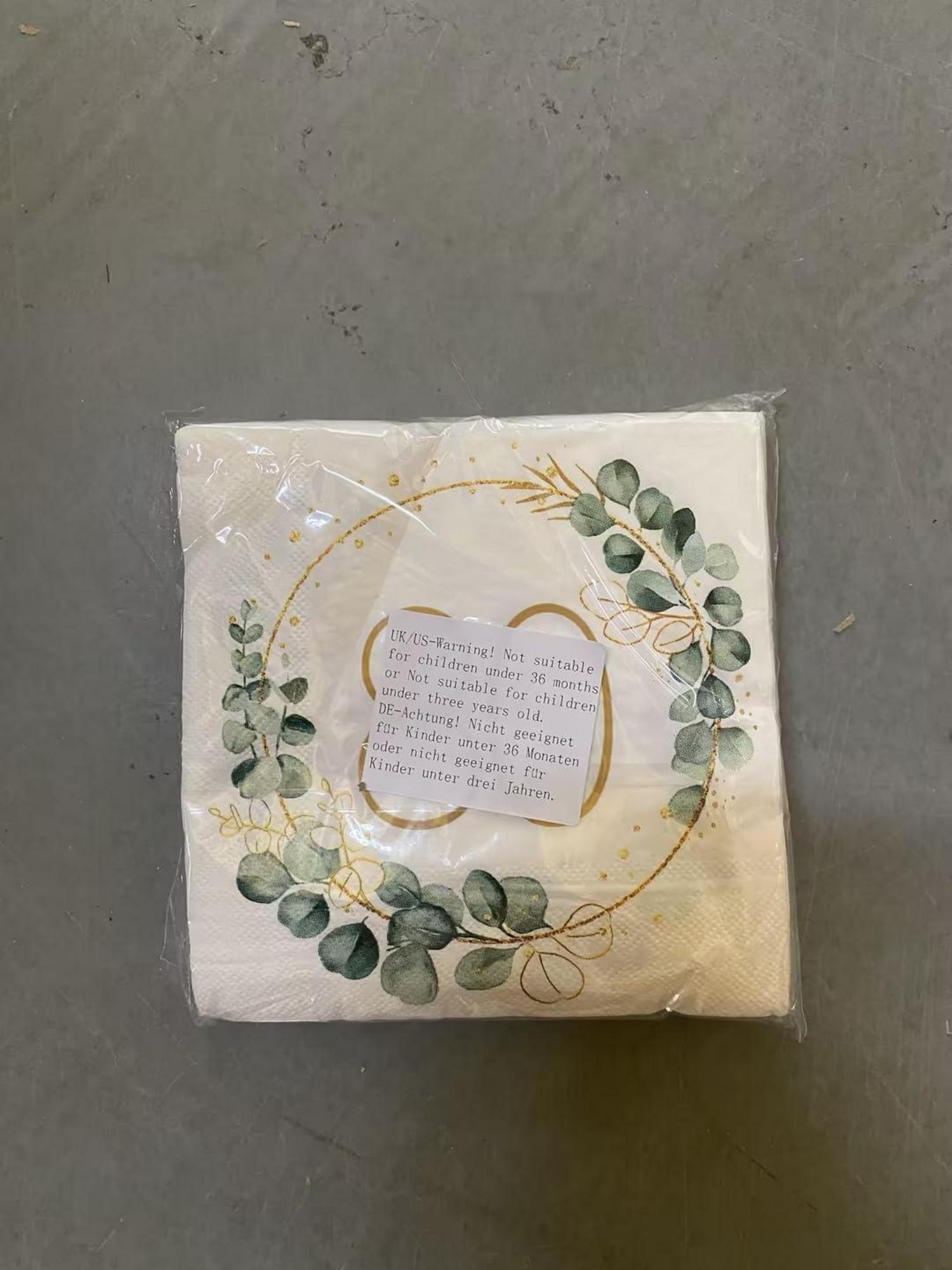 Servietten 80. Geburtstag Eukalyptus Gold Grün 40er Packung
