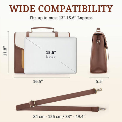 ECOSUSI Laptoptasche 15,6 Zoll Damen Handtasche PU Leder braun