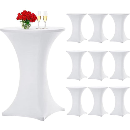 10er Set Stehtischhusse Weiß für Ø 80-85 cm, Stretch-Tischdecke mit Fußtaschen