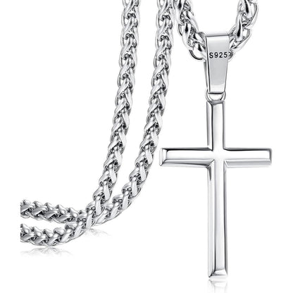 Sterling Silber Kreuz Halskette 925 Weizenkette 30 Zoll