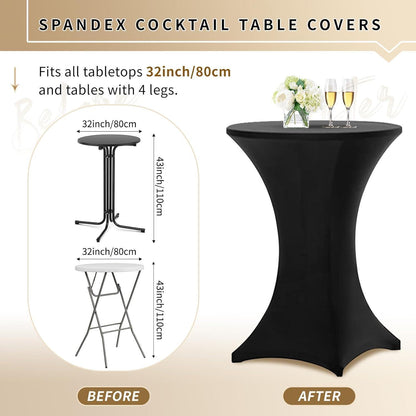 10er Set Stehtischhusse Schwarz für Ø 80-85 cm, Stretch-Tischdecke mit Fußtaschen