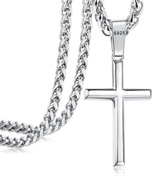 925er Silber Kreuz Halskette mit Weizenkette 35 mm