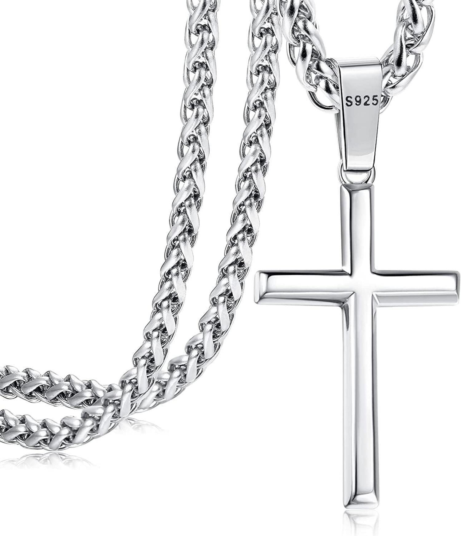 925 Silber Kreuz Kette mit Halskette - Edelstahl Panzerkette