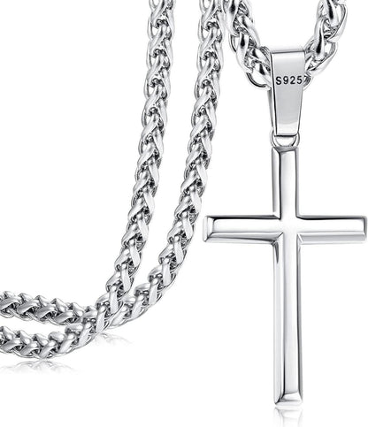 925 Silber Kreuz Kette mit Halskette - Edelstahl Panzerkette