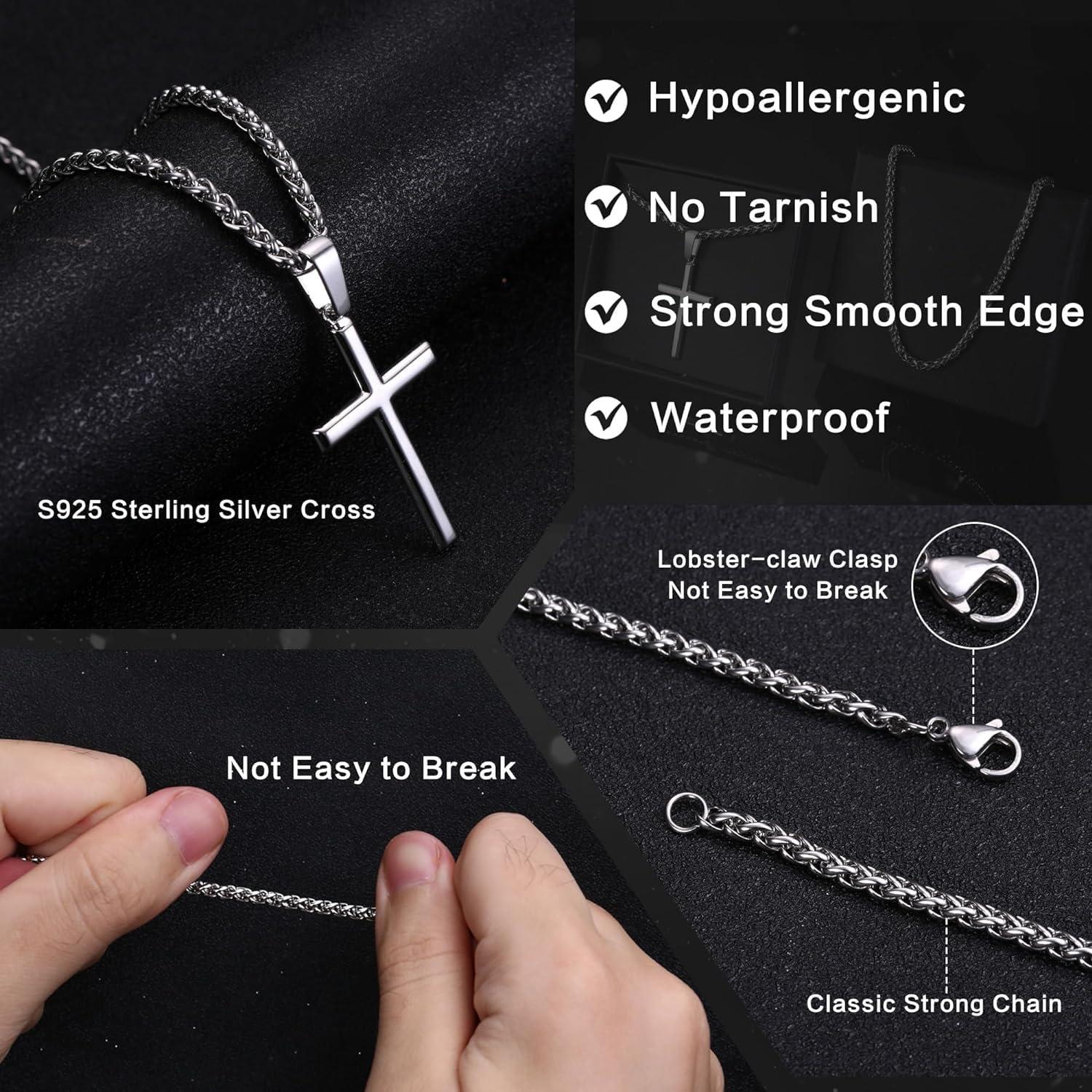 925 Silber Kreuz Kette mit Halskette - Edelstahl Panzerkette