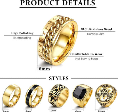 Adramata 6 Stück Herren Ringe Edelstahl Keltische Wikinger