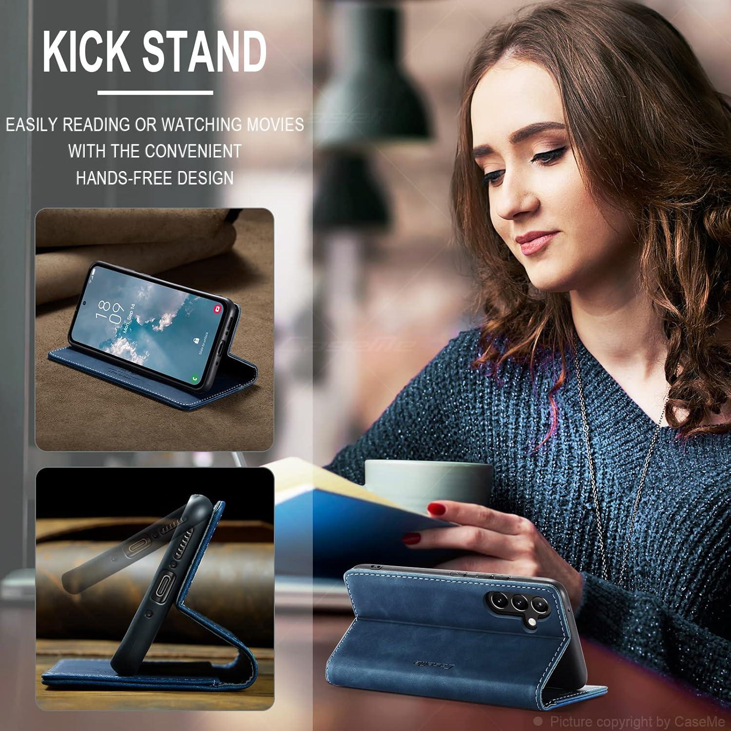 Samsung Galaxy A54 5G Handyhülle - Premium Leder Flip Case Blau