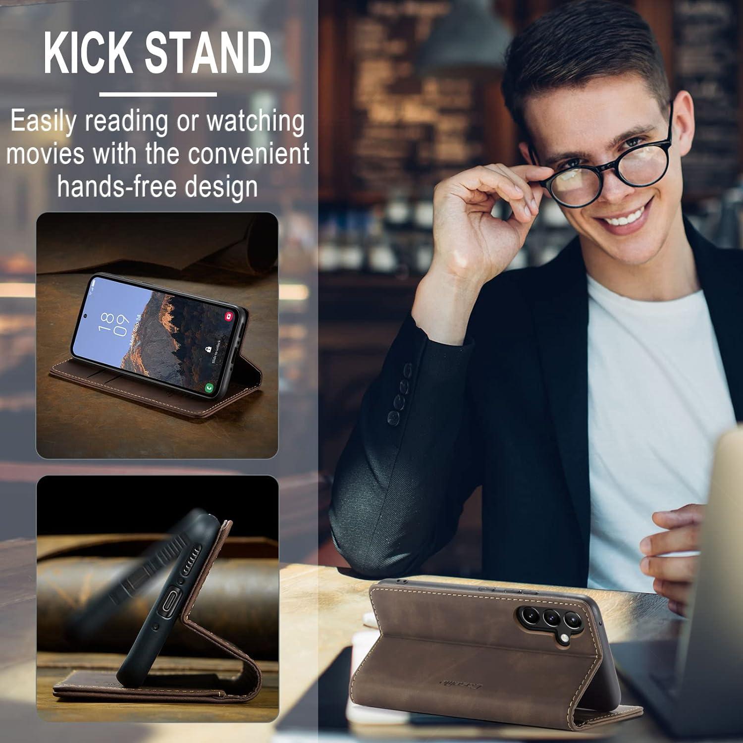 Samsung Galaxy A54 5G Handyhülle Premium Leder Klapphülle Kaffee