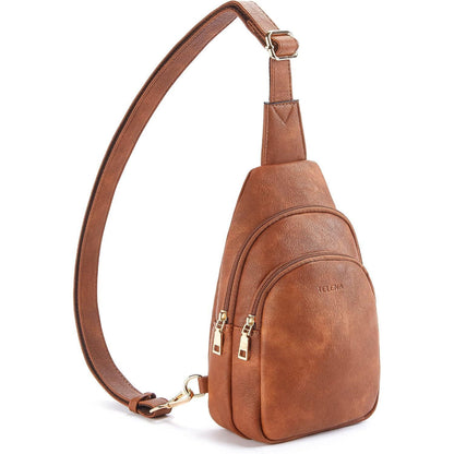 Telena Damen Crossbody Umhängetasche PU Leder Braun 1