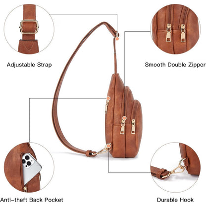 Telena Damen Crossbody Umhängetasche PU Leder Braun 1