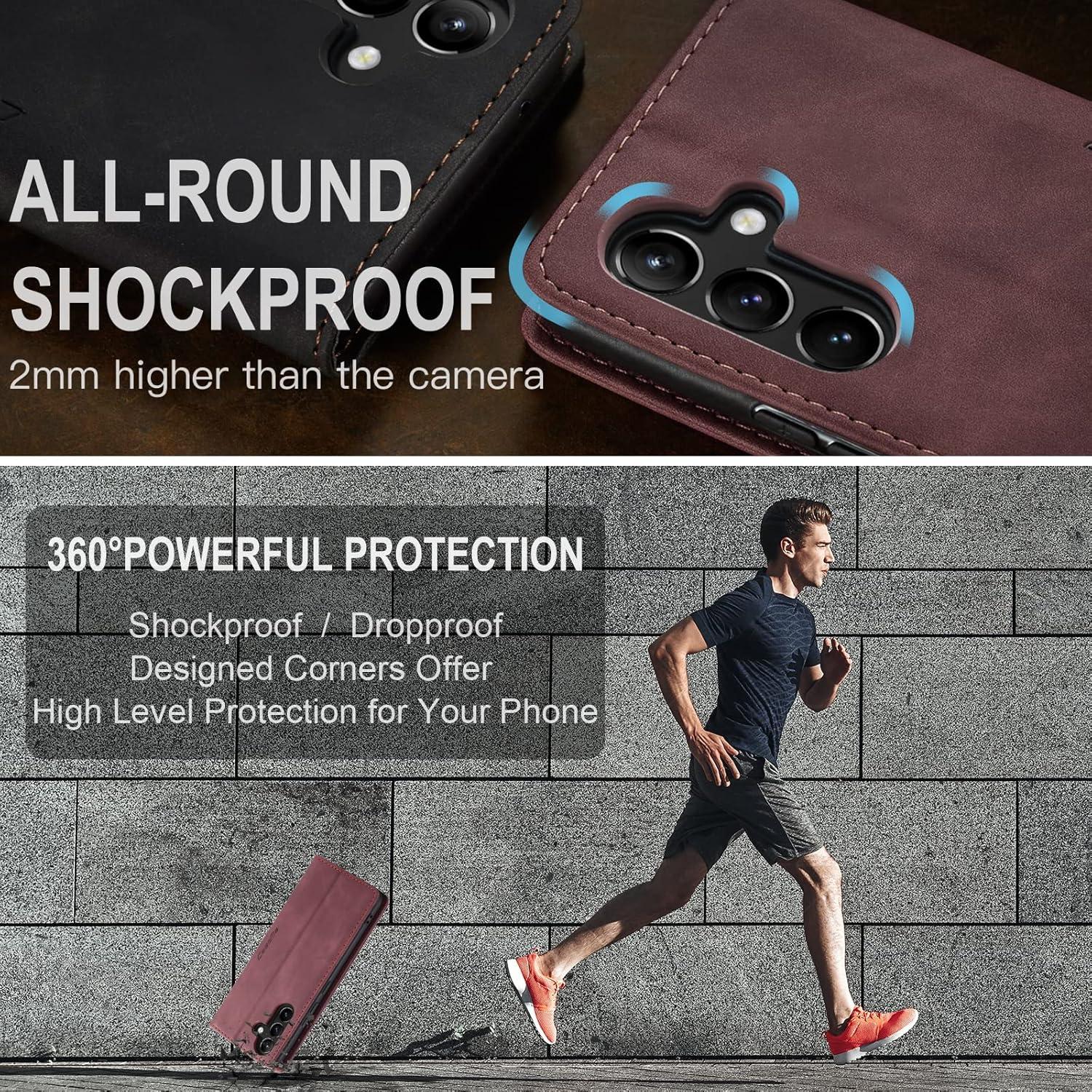 Premium Lederhülle Samsung Galaxy A54 5G Flip Case Weinrot