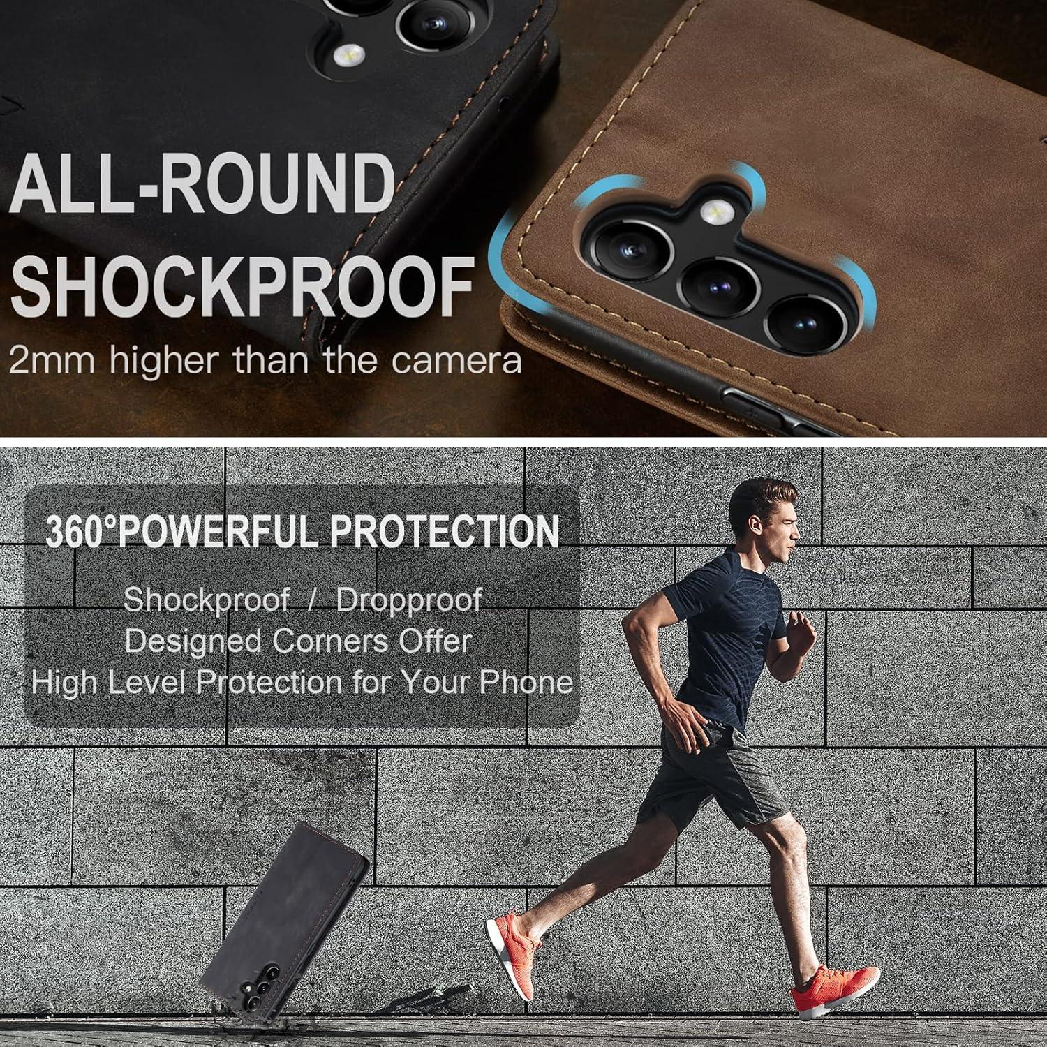 Samsung Galaxy A54 5G Handyhülle Schwarz Premium Leder Klappbar Flip Case