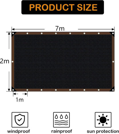 Sonnensegel Rechteckig Balkon Schattennetz UV-Schutz 2x7m Schwarz