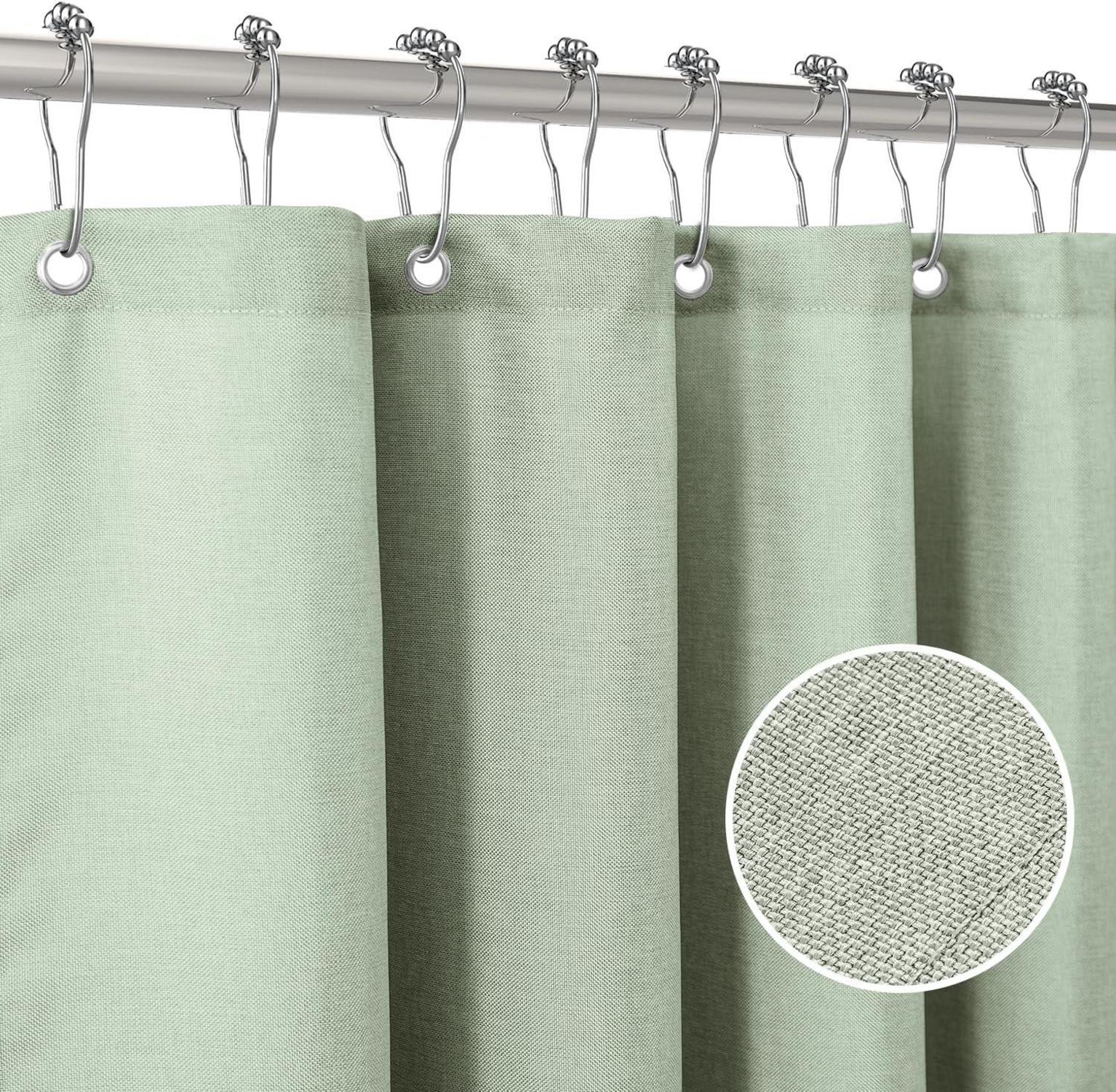 Leinen Duschvorhang Anti Schimmel Wasserdicht 90x180cm Salbeigrün