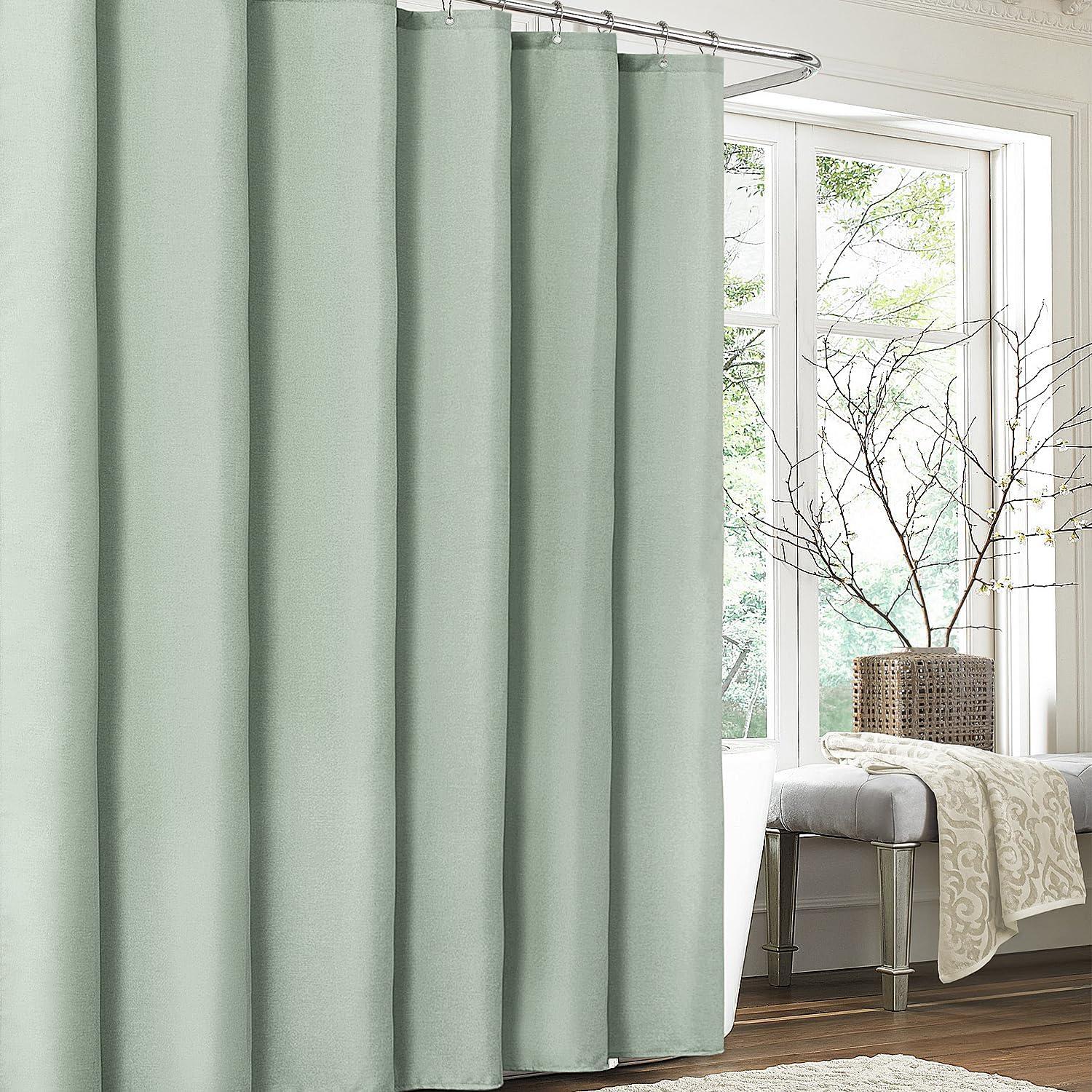 Duschvorhang Leinen Ringe Textil Badewanne Vorhang Wasserdicht 92x182 Salbeigrün