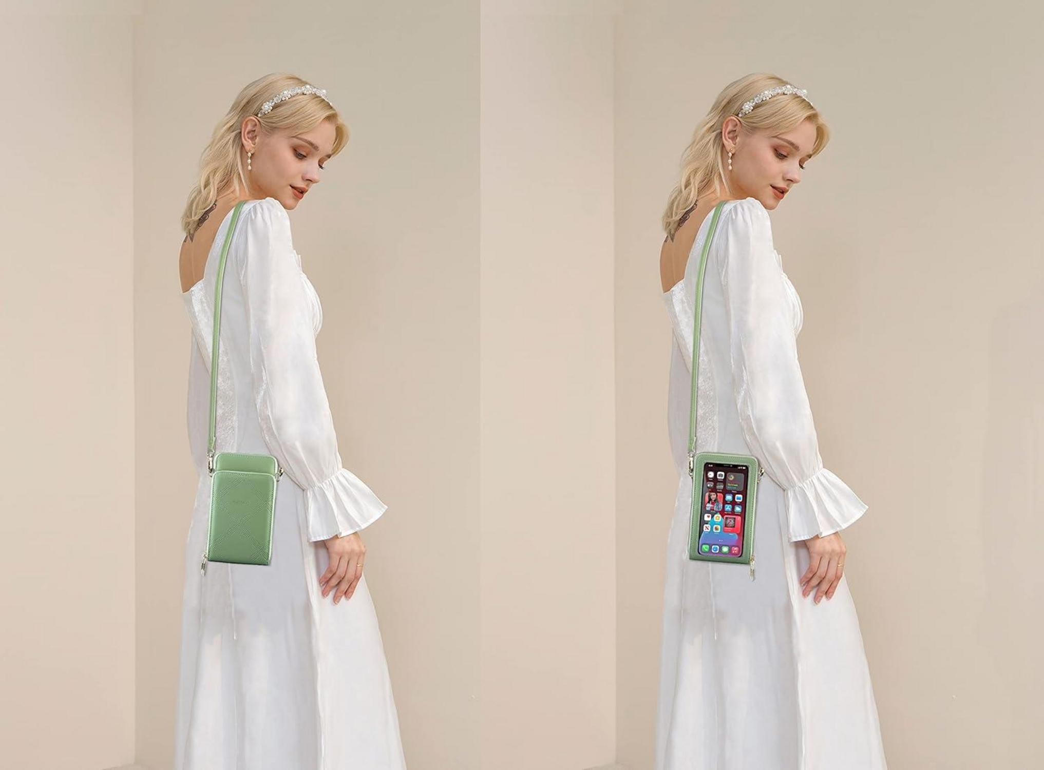 Kleine Damen Touchscreen Crossbody Umhängetasche für iPhone 13 Samsung Galaxy