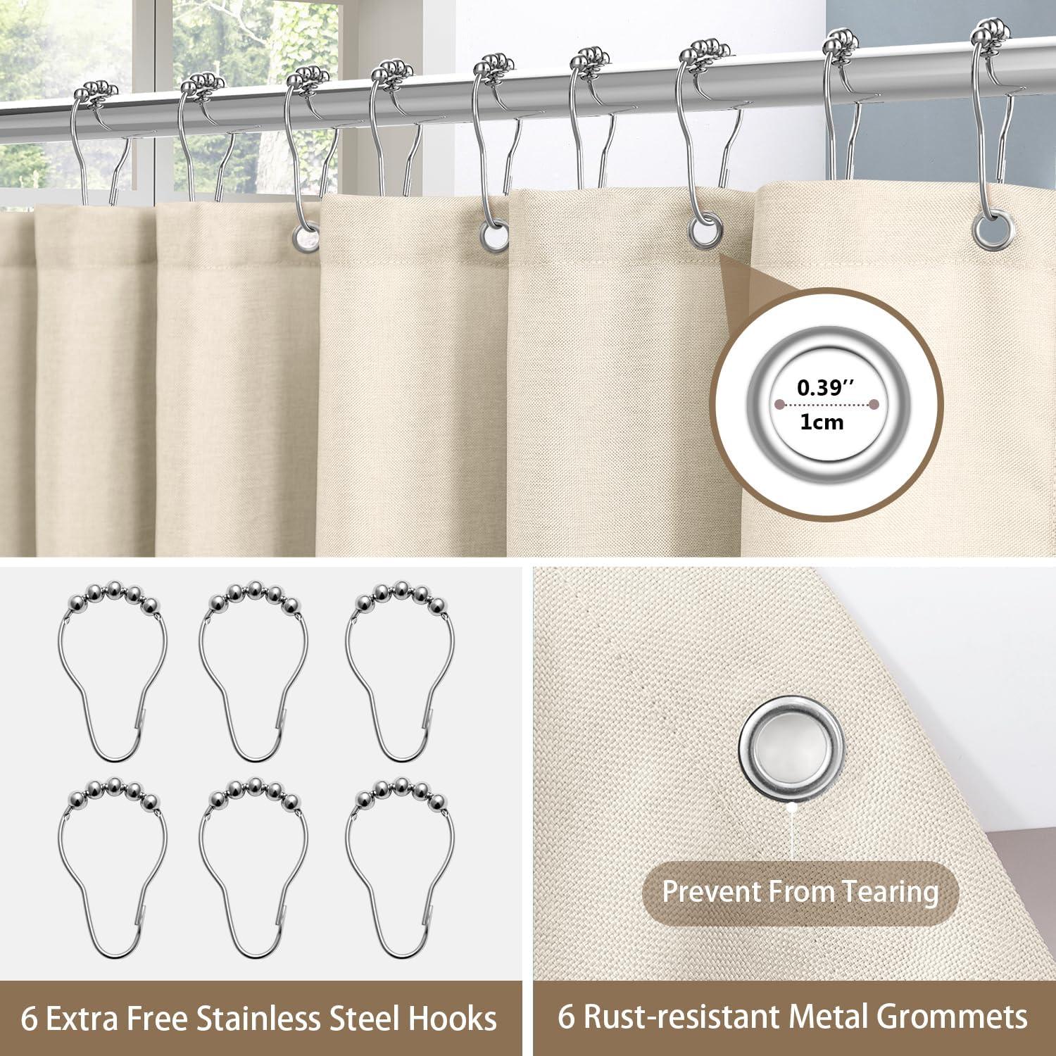 Duschvorhang Leinen Anti Schimmel Wasserdicht Beige 182x92cm
