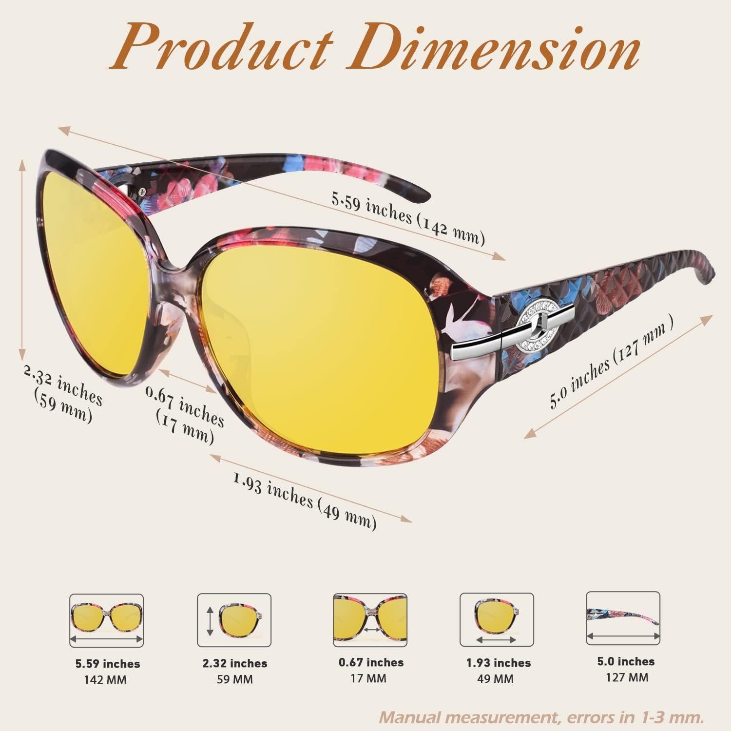 GQUEEN Übergroße Sonnenbrille Damen Polarisiert UV400 Schutz