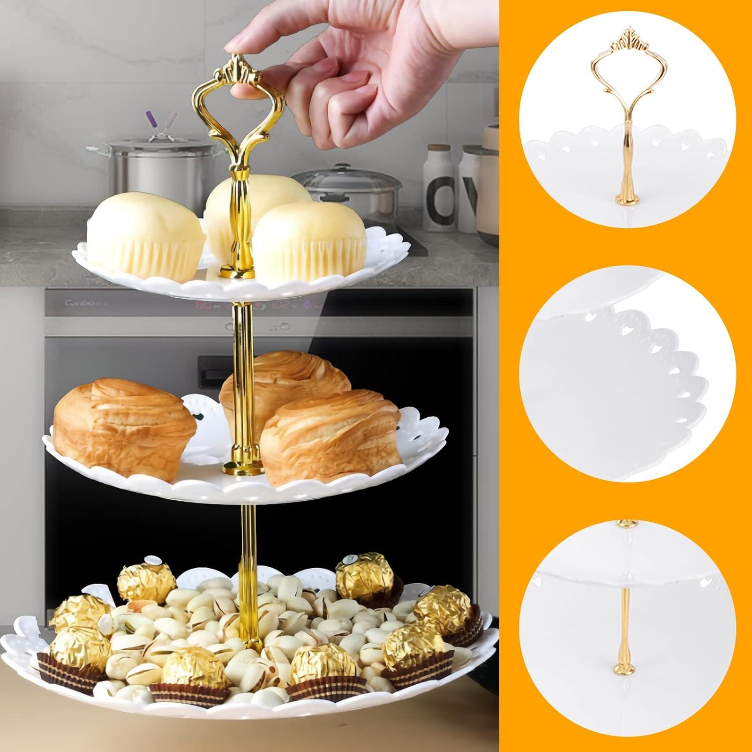 Dreistufiger Cupcake-Ständer Weiß Kunststoff für