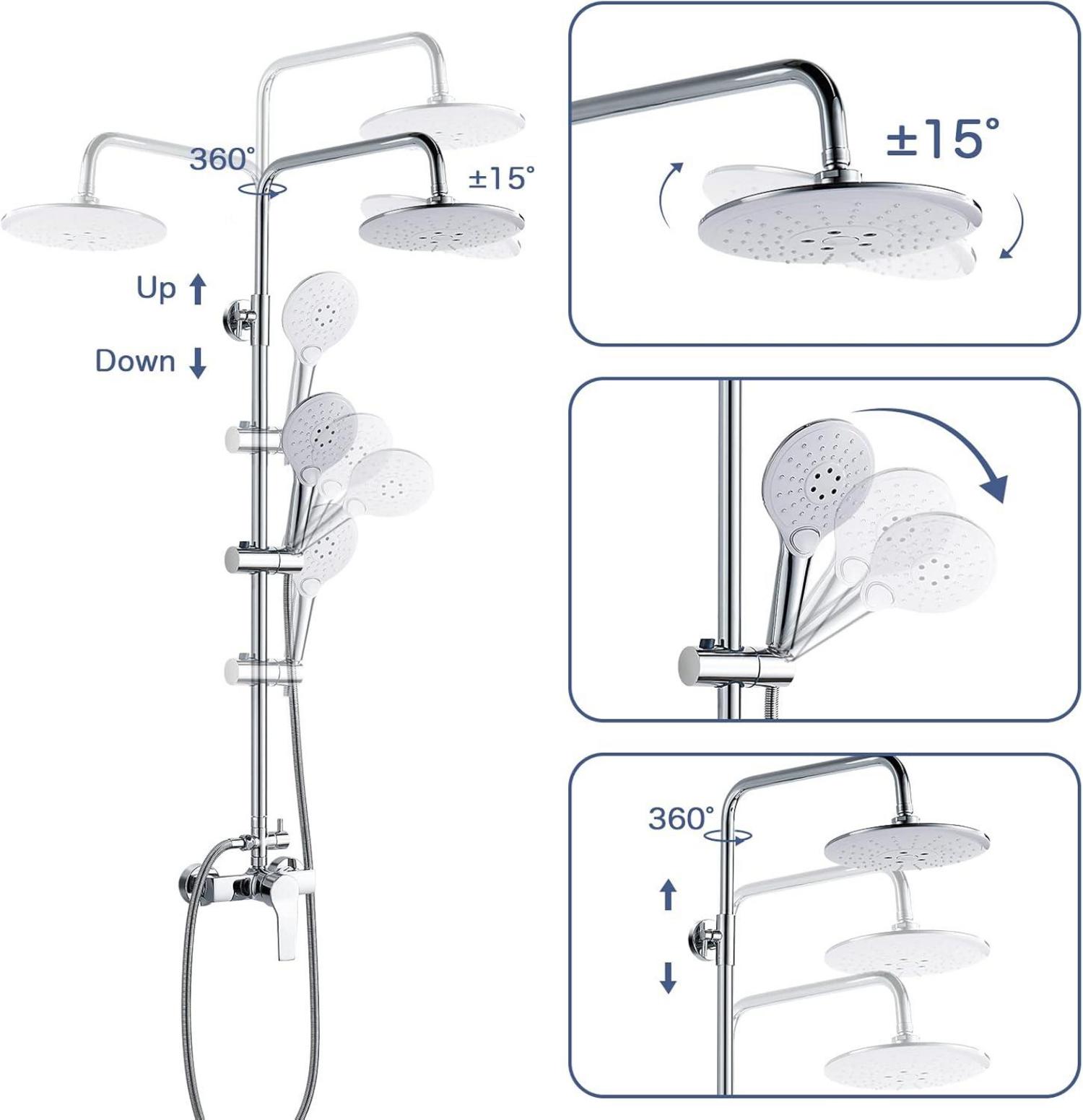 Kisimixer Regendusche Duschsystem Einhebelmischer 2 Strahlarten 8 Zoll