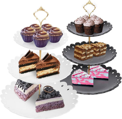 Cupcake-Ständer 3 Etagen Dessert Tablett Schwarz Weiß Display-Ständer