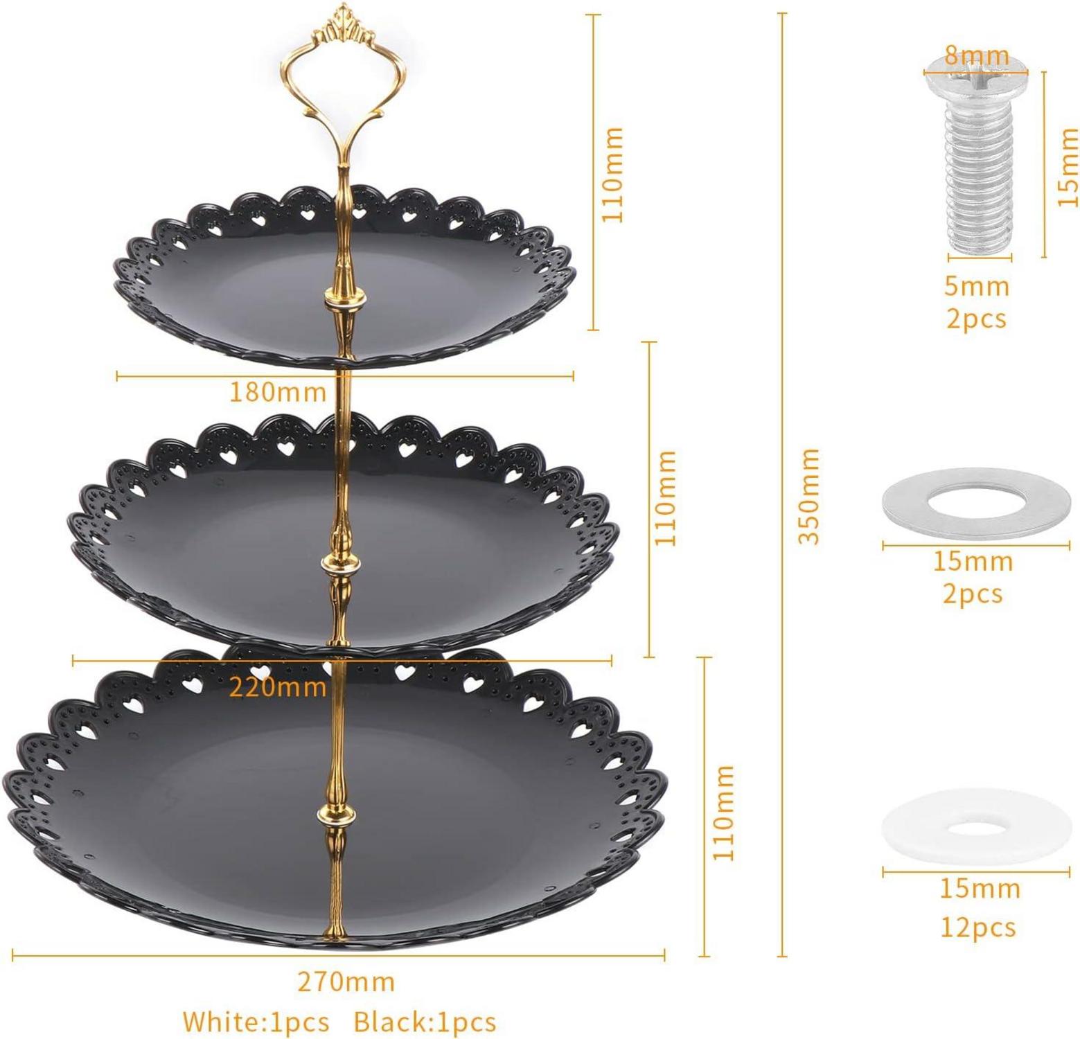 3-stöckiger Cupcake-Ständer Schwarz/Weiß Kunststoff