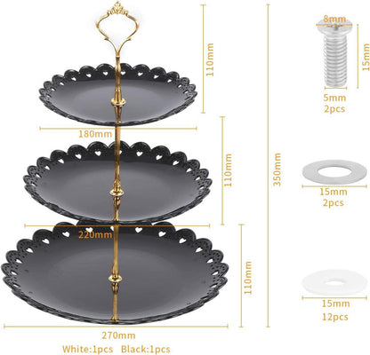 3-stöckiger Cupcake-Ständer Schwarz/Weiß Kunststoff