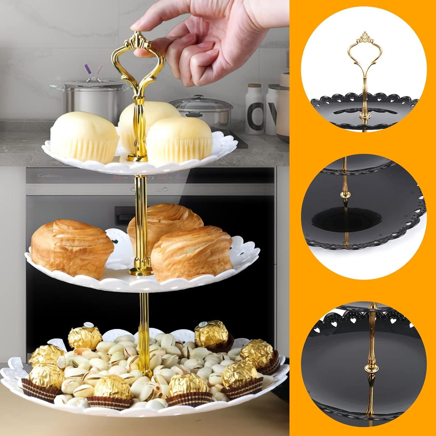 3-stöckiger Cupcake-Ständer Schwarz und Weiß, Dessert-Tablett für Hochzeiten und Partys