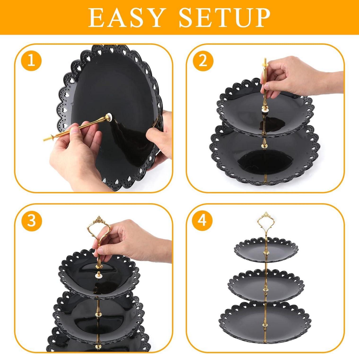 3-stöckiger Cupcake-Ständer Schwarz und Weiß, Dessert-Tablett für Hochzeiten und Partys