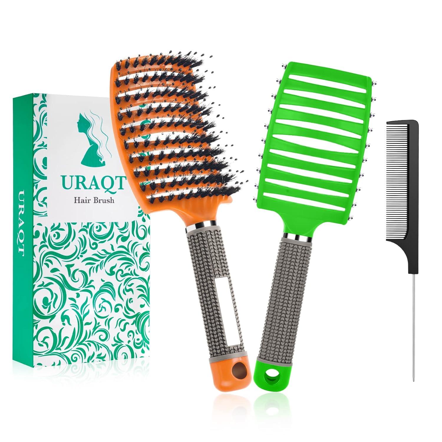Professionelle Entwirrungsbürste für Locken Haare - Wildschweinborsten - Orange & Grün