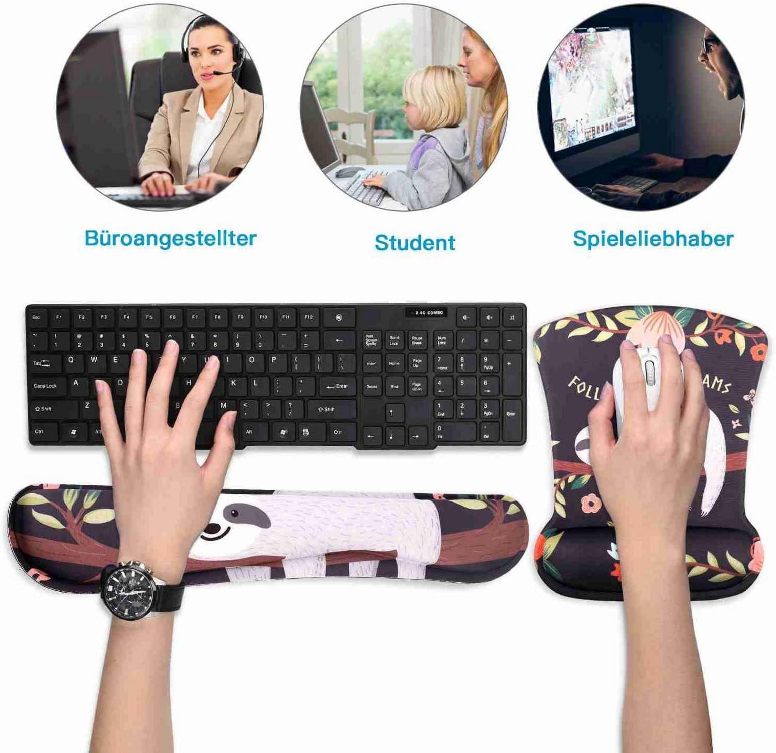 Ergonomisches Mauspad Gelkissen Handauflage Tastatur Set - Abwaschbar, Rutschfest, Größe: 44 x 8 x 2,5 cm, 25 x 20,2 x 2,5 cm