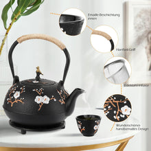 Teekanne Gusseisen Set 1,2L 4 Teebecher Elstermotiv Schwarz