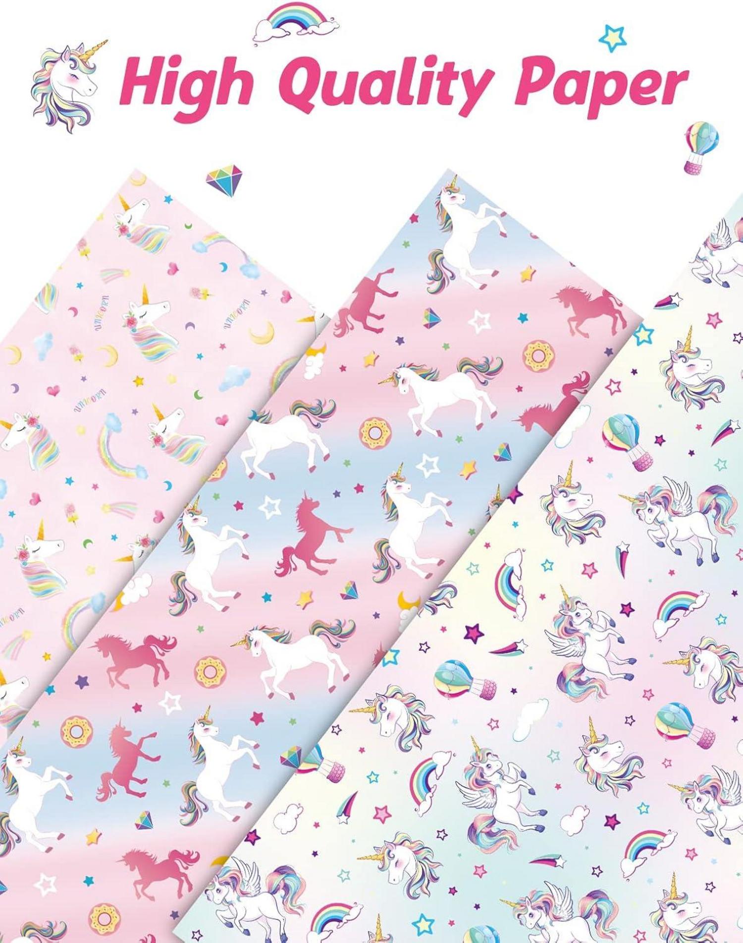 Einhorn Geschenkpapier Set - 10 Blatt 51 x 69cm - Geburtstagsparty Mädchen Baby Dusche