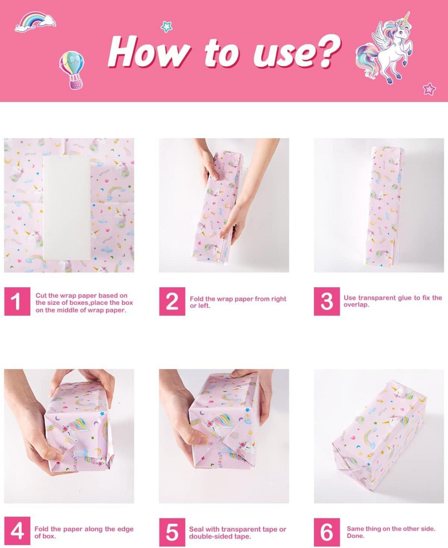 Einhorn Geschenkpapier Set 10 Blatt 51x69cm Party Dekoration Kinder Mädchen