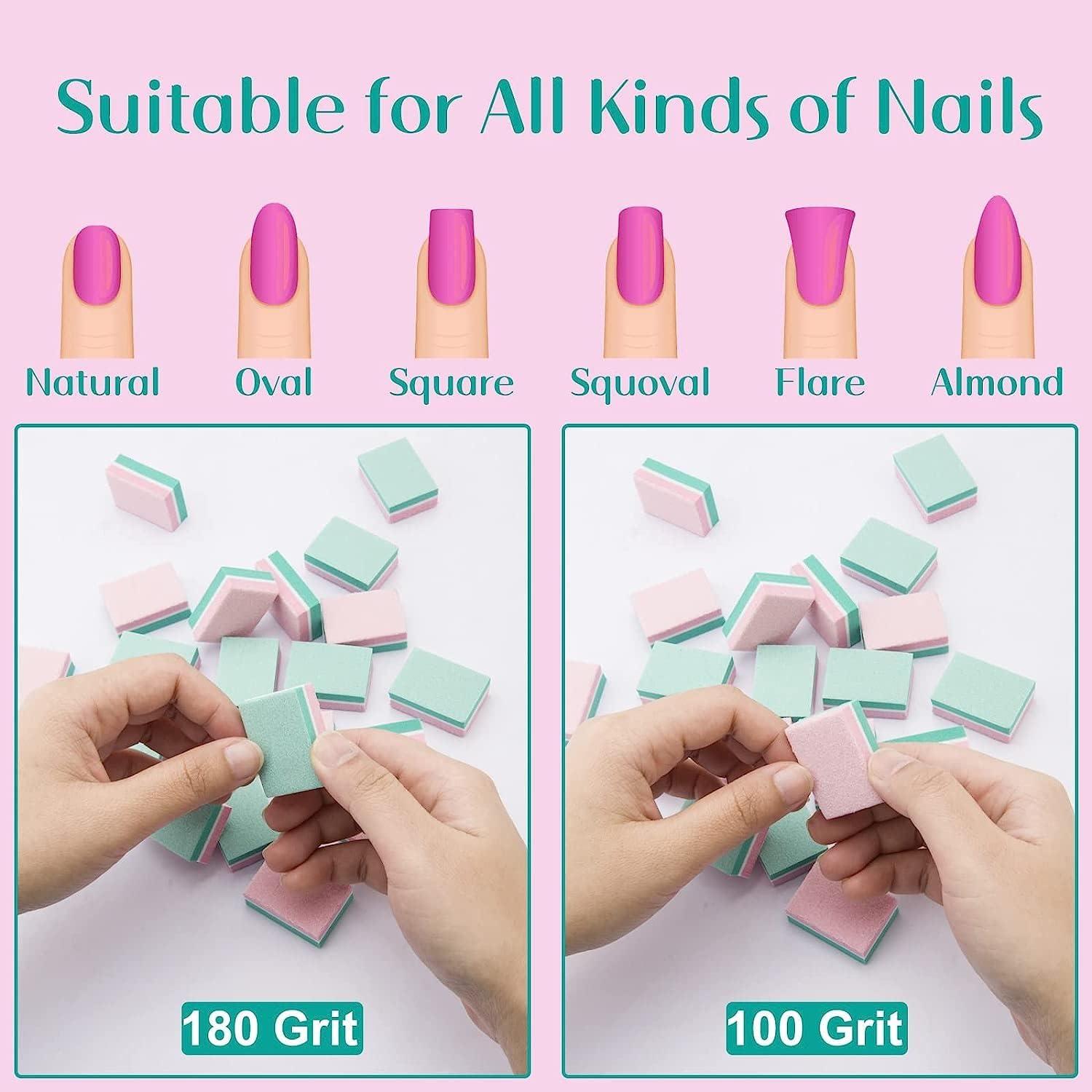 Nagelpuffer 50 Stück 100/180 für Gelnägel & Acrylnägel, Waschbar & Wiederverwendbar, Rosa & Grün