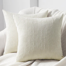 2er Set Kissenbezug 40x40 Creme Kordsamt gestreiftes Muster
