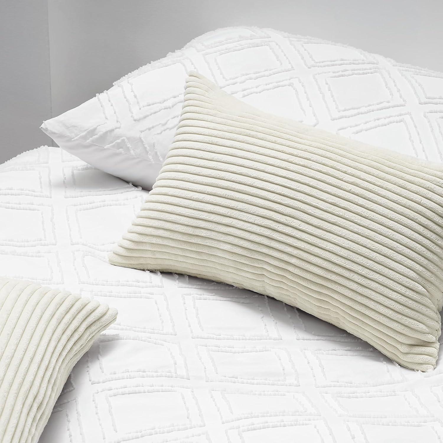 2er Set Kissenbezug 30x50 Creme Kordsamt gestreift Wohnzimmer