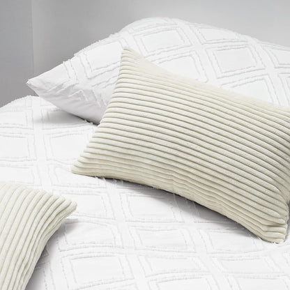 2er Set Kissenbezug 30x50 Creme Kordsamt gestreift Wohnzimmer