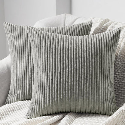 Kissenhülle 50x50 grau 2er Set Kordsamt gestreiftes Muster deco