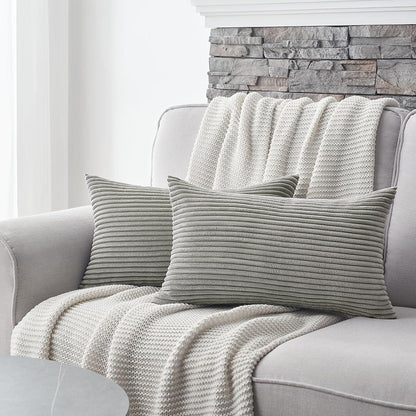 Topfinel Kissenbezug 30x50 grau 2er Set Kordsamt gestreift Wohnzimmer